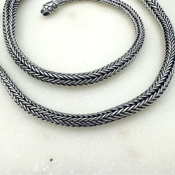 Sarda Balinese Tulang Naga Tapered Snake Chain Link Sterling Silver Necklace - Picture 6 of 15